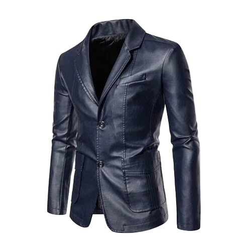 Business Casual Lederjacke Von Alder Dunkelblau M