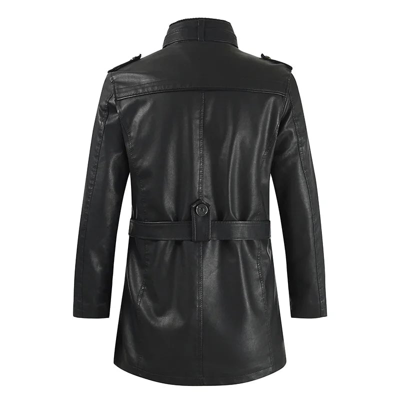 Elegante Lange Leder Bikerjacke Von Alder