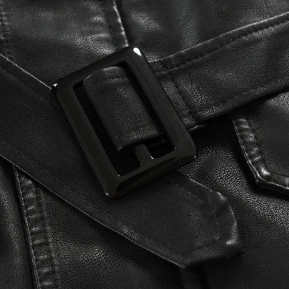 Elegante Lange Leder Bikerjacke Von Alder