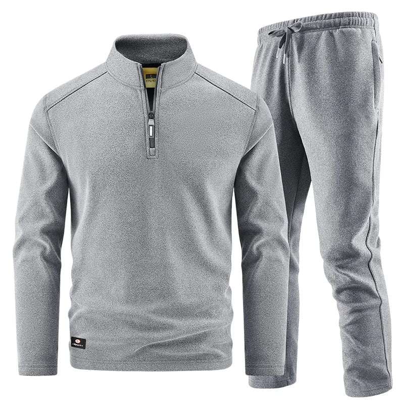Elegantes Herren Zip-Pullover-Set Von Alder Grau M