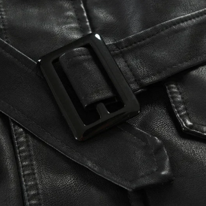 Elegante Lange Leder Bikerjacke