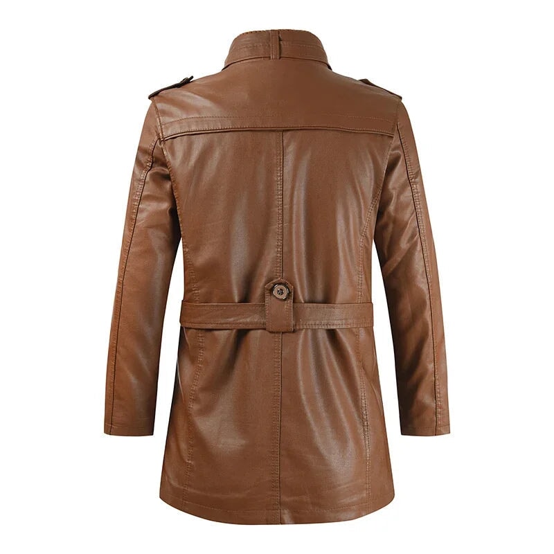 Elegante Lange Leder Bikerjacke Von Alder 
