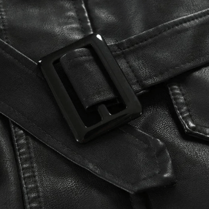 Elegante Lange Leder Bikerjacke Von Alder 