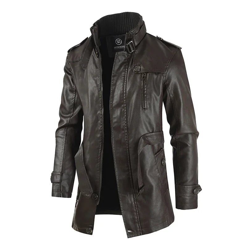 Elegante Lange Leder Bikerjacke Von Alder 