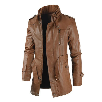 Elegante Lange Leder Bikerjacke Von Alder Braun S 