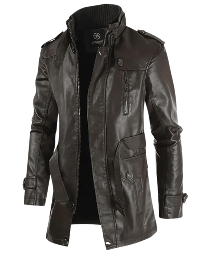 Elegante Lange Leder Bikerjacke Von Alder Dunkelbraun S 