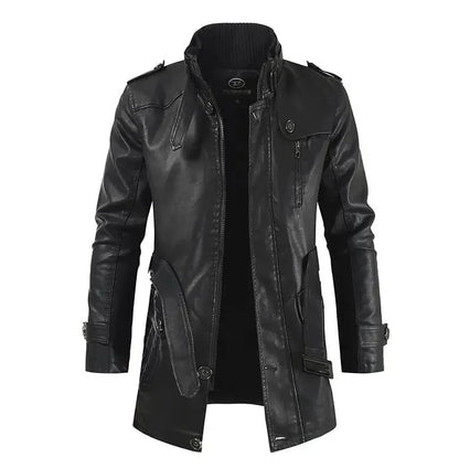 Elegante Lange Leder Bikerjacke Von Alder Schwarz S 