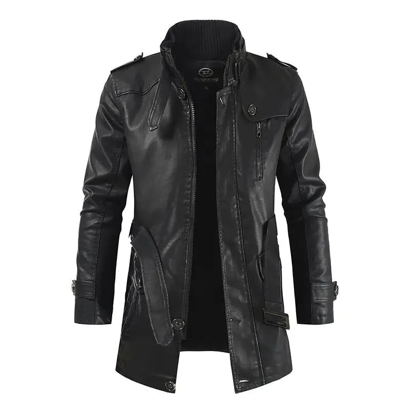 Elegante Lange Leder Bikerjacke Von Alder Schwarz S 