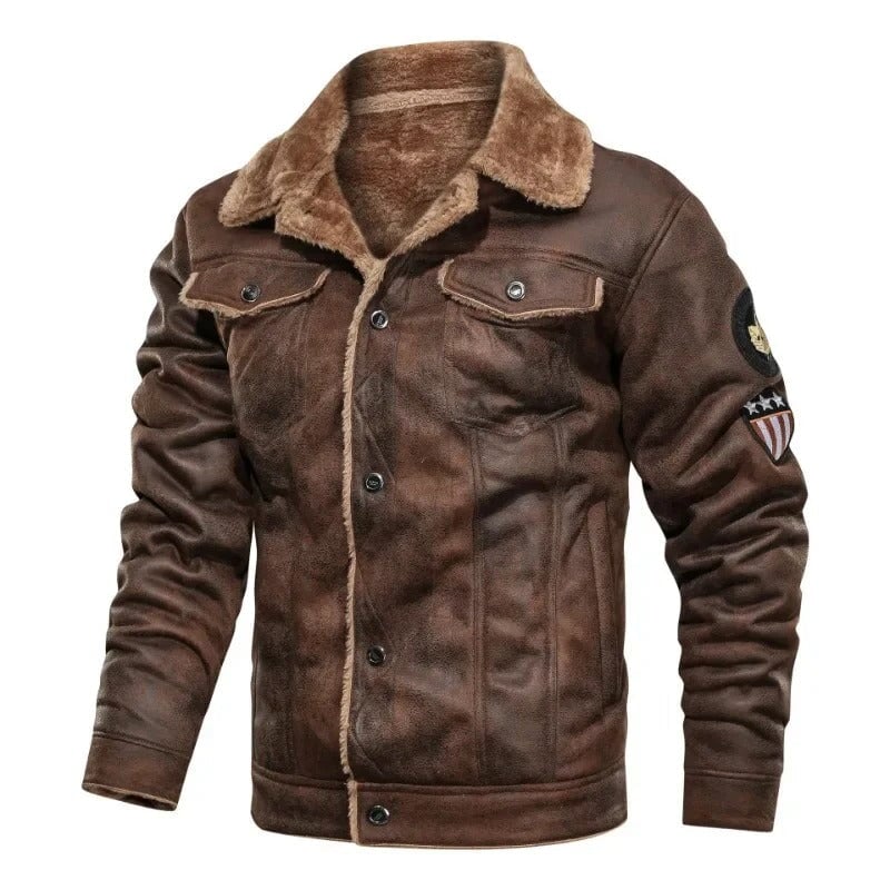 Elegante warme Fleece-Lederjacke Von Alder Braun S 
