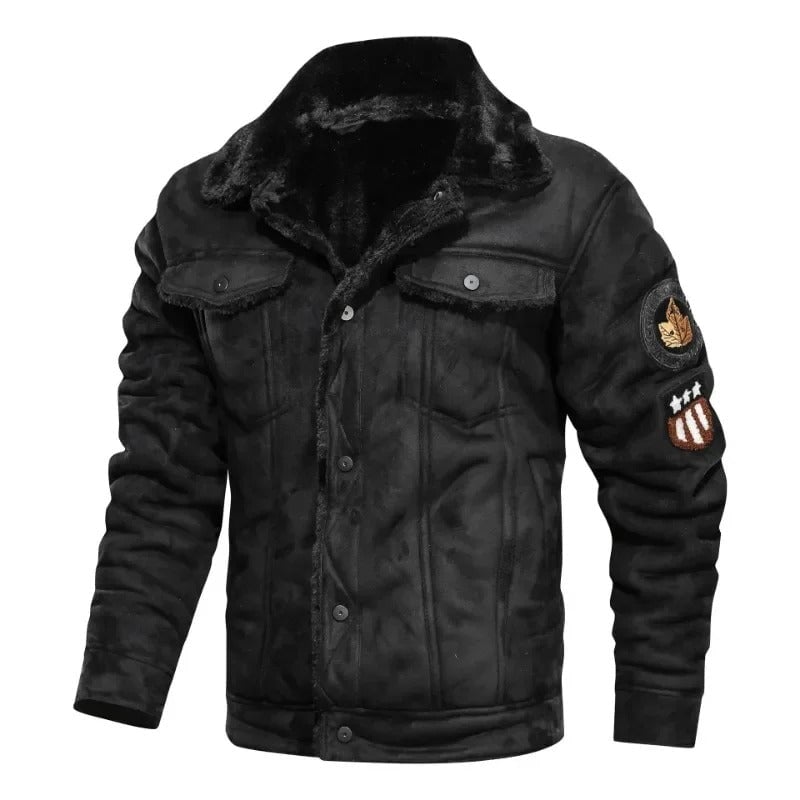 Elegante warme Fleece-Lederjacke Von Alder Schwarz S 