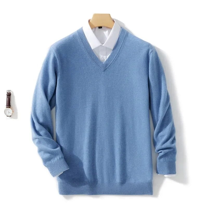 Eleganter V-Ausschnitt Pullover Von Alder Blau 2XS 