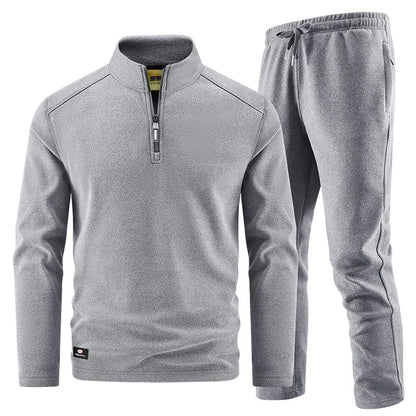 Elegantes Herren Zip-Pullover-Set Von Alder Grau M 