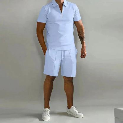 Elegantes Poloshirt-Set Korte Broek Heren Von Alder Hellblau S 
