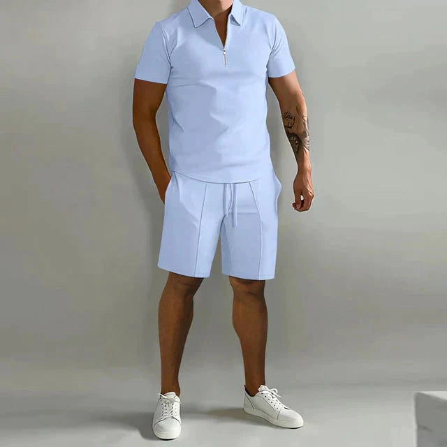 Elegantes Poloshirt-Set Korte Broek Heren Von Alder Hellblau S 