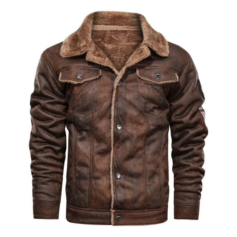 Elegante warme Fleece-Lederjacke